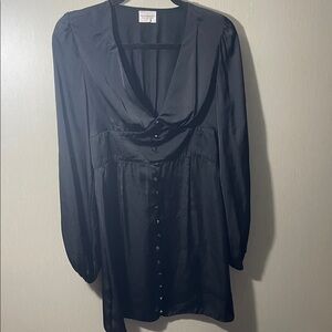 Glamorous care satin black button down dress v neck sz 8 holiday party